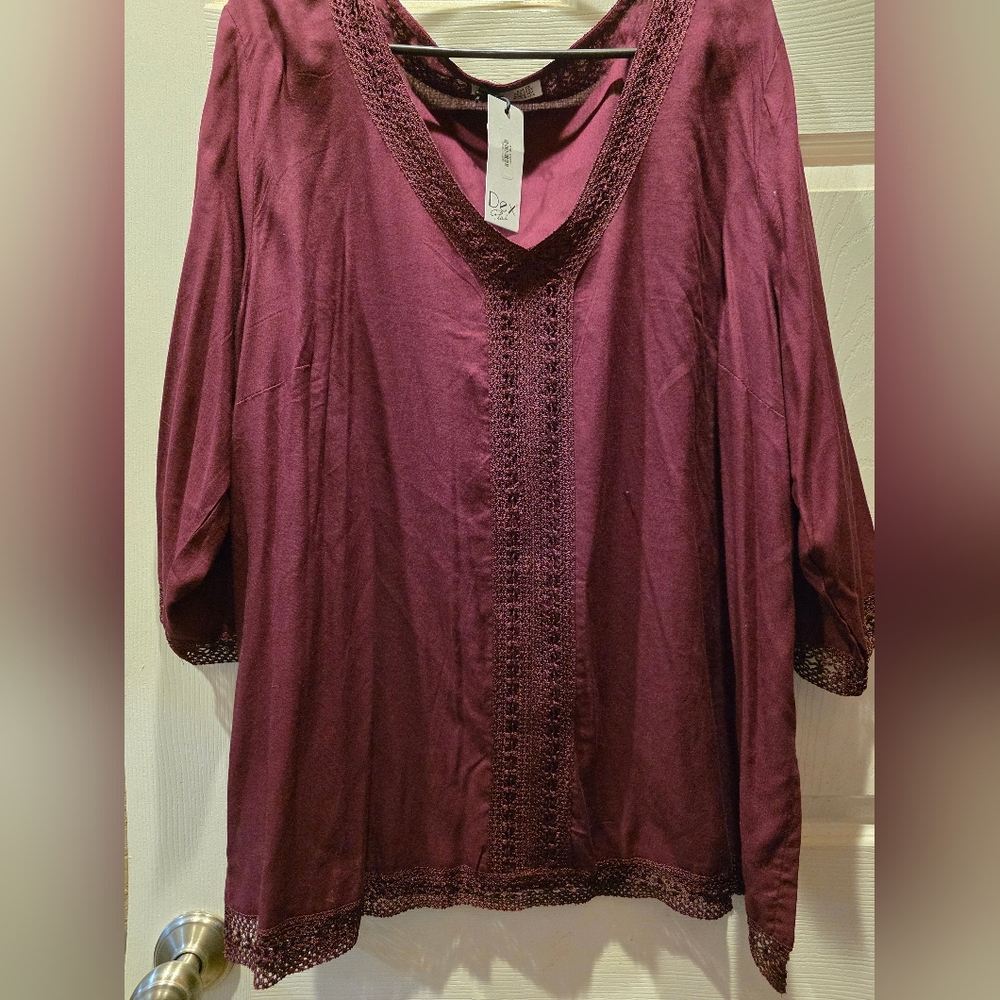 Dex Deep Purple Lace Accent Blouse
